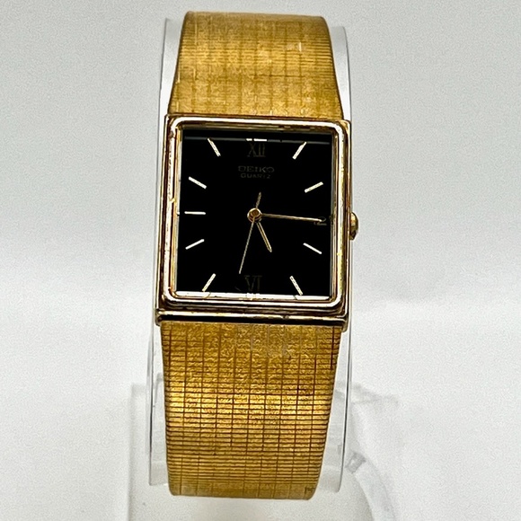 Seiko Vintage Gold and Black Rectangular Unisex Watch Working - Picture 1 of 11